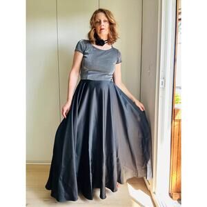 Vintage 90s Rampage Ball Gown Size 11 M/L Black Satin Holiday Party Dress Bow